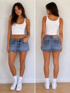 Bubblegum Light Blue Studded Denim Mini Skirt Vintage Y2K 2000's